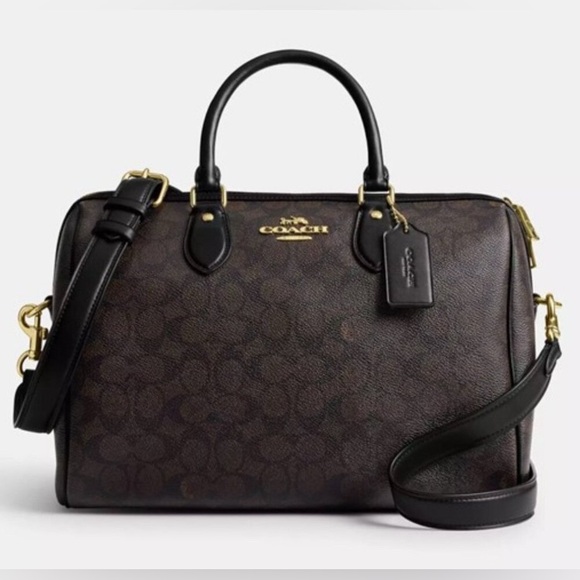 Coach Rowan Large Satchel Crossbody Bag Signature Canvas CV959 Walnut/Black NWOT - Picture 1 of 10
